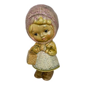 Vintage Darling Girl With Basket And  Folded Hands Figurine Ceramic  7” Tall