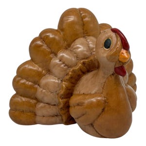 Vintage Ceramic Hand Painted Turkey  5” Tall  Thanksgiving Patchwork
