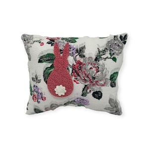 NEW Handmade Bunny Peep Pillow Vintage Barkcloth  Vintage Chenille Bedspread