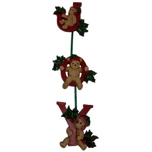 Vintage Homco Christmas Figures Holly Bears JOY Hanging Wall Decor USA Retro