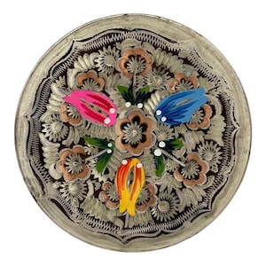 Vintage Hand Painted Bronze Copper Metal Small Hanging Plate  5.5” Diameter
