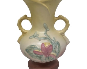 Vintage Hull Art Pottery Magnolia Vase 18cm groß Gelb Rosa USA Jugendstil