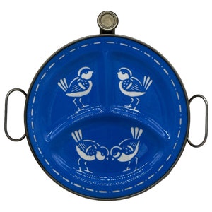 Vintage Cute Birds Pattern Feeding Warming Plate Two Handles WMF Germany  Blue