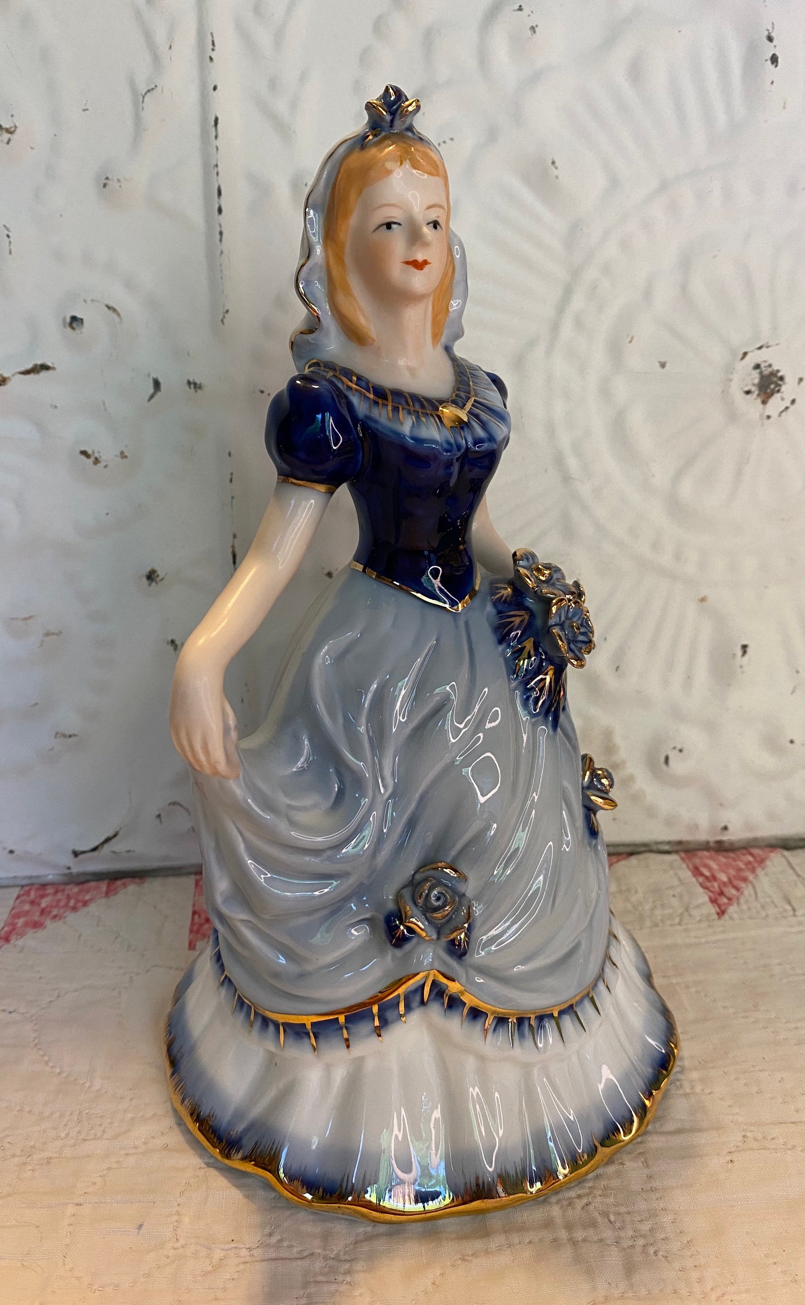 Vintage KPM Porcelain Lady in Dress Figurine Blue White Statue Etsy