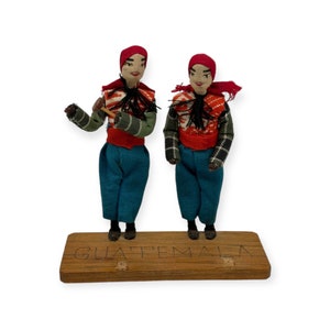 Vintage Guatemalan Folk Art Dolls Figurines  Two Mayan Men  7” Tall