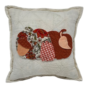 NEW Handmade Pumpkins & Acorn Pillow  Vintage Quilt  Old Chenille  Autumn Fall
