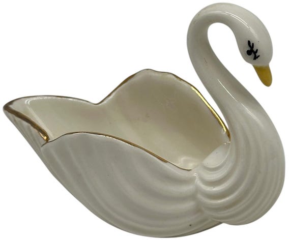 ヴィンテージ セラミック 磁器 白鳥の置物 小物入れ プランター