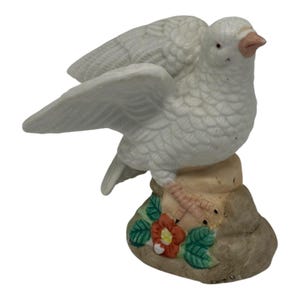 Vintage Ceramic Porcelain Dove White Bird Figurine Perched On Rock 5&quot; Tall