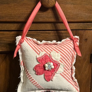 NEW Handmade Hanging Flower Pillow Repurposed Vintage English Quilt Chenille Bedspread