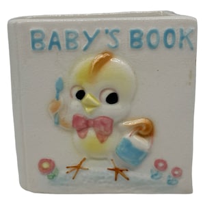 Vintage Napco Baby Book Ceramic Planter~Chick Floral Paint Bucket~Japan~Nursery