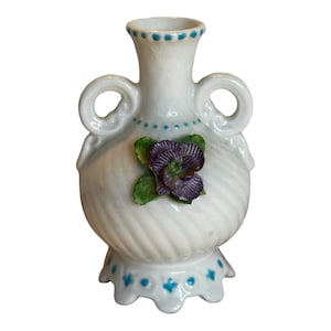Vintage COALPORT Mini Bud Vaas Violet Bone China Blue Trim Engeland 3,5" T