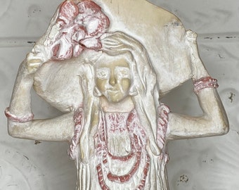 Vintage Rare Harris Marcus “Endeavors” Girl Figurine Statues Signed Pink & Ivory
