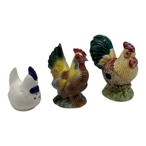 3 VTG Assorted Rooster Chicken Salt & Pepper Shakers Ceramic Country Farmhouse