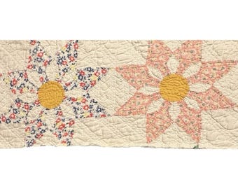 Vintage Cutter Quilt Piece Daisy Pattern  9" x 18" Feed Sack #2 Nice Quilting