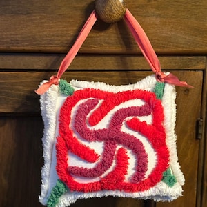 NEW Handmade Hanging Chenille Flower Pillow Repurposed Vintage Chenille