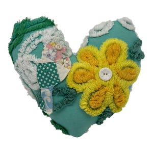 NEW Handmade Chenille Heart Pillow Vintage Chenille Bird & Heart  Valentine