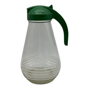 Vintage Hazel Atlas Large Syrup Batter Pitcher Green Lid And Handle  9” x 5”