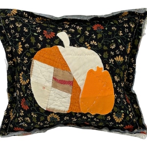 NEW Handmade Pumpkins Pillow  Vintage Quilt Chenille Bedspread  Autumn Fall