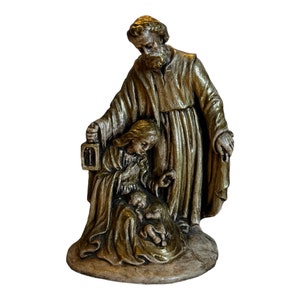 Vintage Chalkware Figurine Nativity Holy Family Mary Joseph Baby Jesus  8”  Gold
