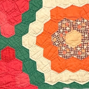 Vintage Cutter Quilt Piece 13” x 34” Grandma’s Flower Garden  Christmas  #3