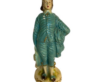 Vintage Chalkware Figurine Statue Man Dressed Victorian  Colonial  Shabby  10.5”