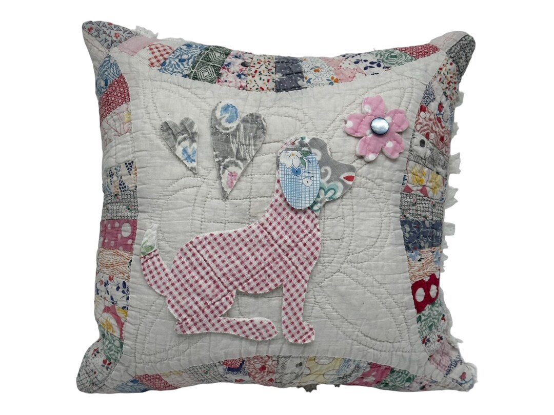 NEW Handmade Large Puppy Dog Pillow Vintage Quilt Chenille Etsy