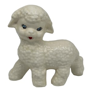 Baby Lamb Sheep Figurine Nursery White Ceramic Hand Painted Vintage 6.25” Tall