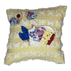 NEW Handmade Little Pig Pillow  Vintage Chenille Bedspread Quilt Appliqués Oink!
