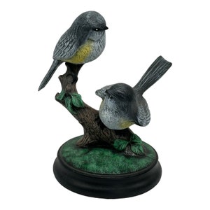 Vintage Beautiful Ceramic 2 Chickadees On Branch Figurine  Hand Painted  7” Tall