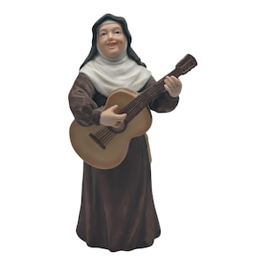 Vintage 1987 Omina Optima Benedictine Figurine Nun Guitar Bell 7&quot; Tall #469/500