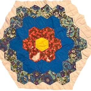 Vintage Cutter Quilt Piece 17” x 20” Grandma’s Flower Garden  Large Scale  #4