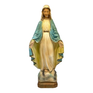 Vintage Virgin Mary Standing On Snake/Devil Serpent 17” Chalkware Figurine B B