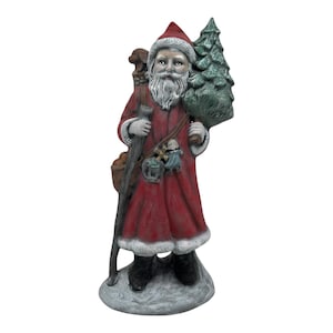 Vintage Ceramic Old World Santa W/ Puppy & Tree Figurine Statue Hand Painted 11”