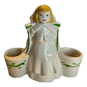 Vintage Mid-Century Pottery Dutch Girl Carrying Buckets Double Ceramic Planter