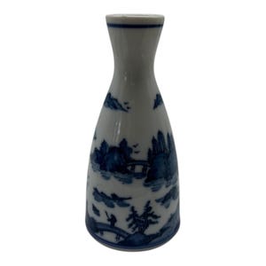 Vintage Hand Painted Japanese Sake Bottle Or Vase  5&quot; Tall  Blue White