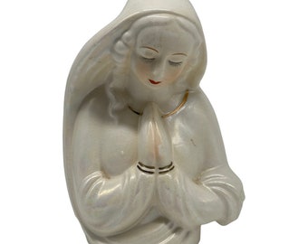 Vintage Ceramic Madonna Planter  Mother Mary Praying Madonna  6” T  Ivory Gold