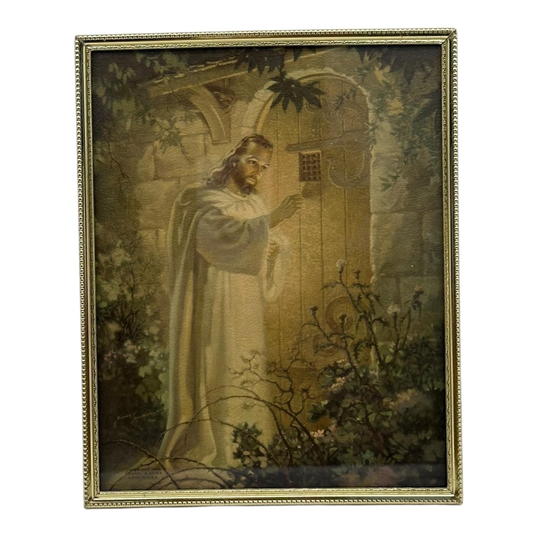 Vintage Jesus Knocking at the Door Hanging Framed Wall Picture 1942 8 X ...