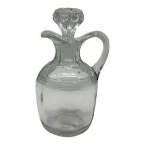 Vintage Heavy Glass Decorative Serveware Handle Cruet W/Etched Stopper 5.5” Tall