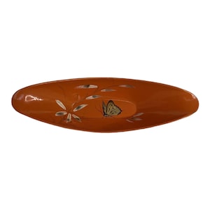 Vintage Catalina Wooden Ware Oblong Orange Dish Butterfly  Hand Painted  Japan