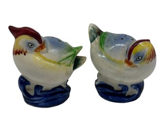 salières et poivrières vintage en céramique avec oiseaux, oiseaux bleus du Japon, 2,5 po. de haut