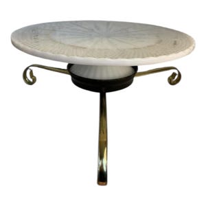 Vintage Anchor Hocking Milk Glass W/Gold Trim Pedestal Cake Stand & Lazy Susan