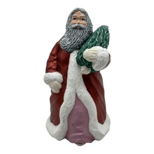 Vintage Ceramic 6.5” Old World Look St. Nick Santa Clause Holding Tree Figurine