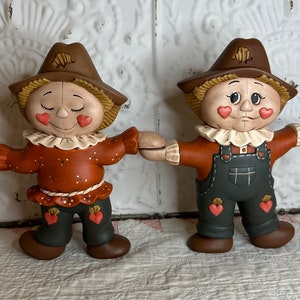 Figuras de espantapájaros de cerámica vintage pintadas a mano para Halloween, de 20 cm y dos caras