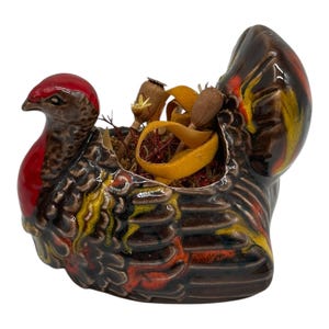 VTG Ceramic Turkey Succulent Planter Figurine  Thanksgiving Decor  3” Tall