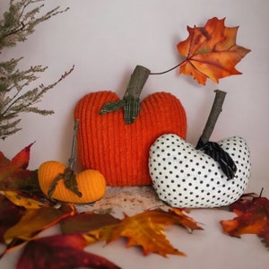 Chenille y edredón calabazas tela hecha a mano conjunto de 3 otoño otoño Halloween decoración de la granja