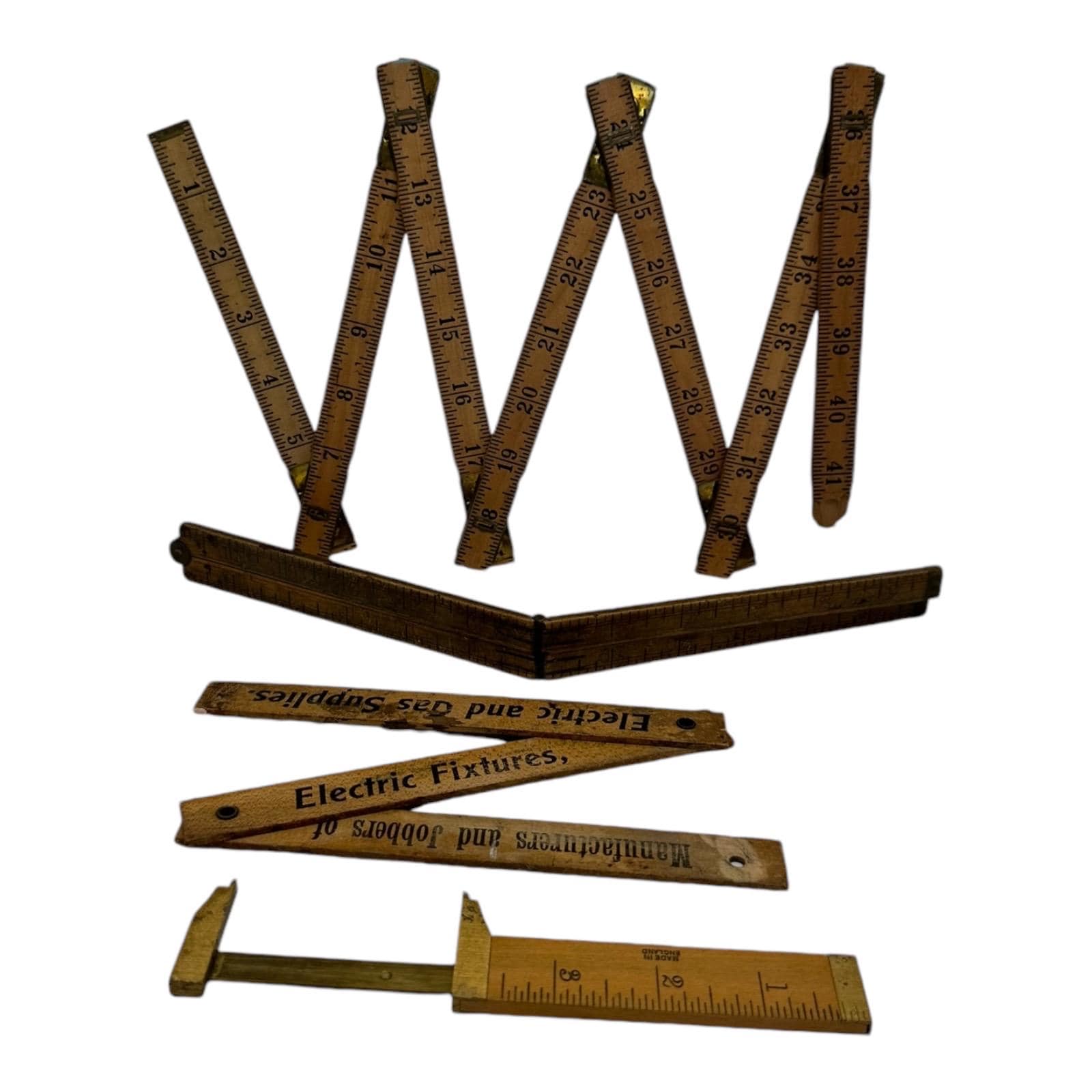 Danny D Ruler 4 Assorted Vintage Boxwood & Brass Rulers~lufkon #14 Slide Caliper ...