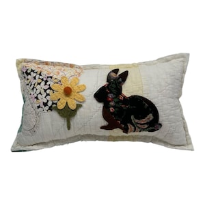 NEW Handmade Bunny & Flower Pillow Vintage Quilt Chenille Bedspread  Easter