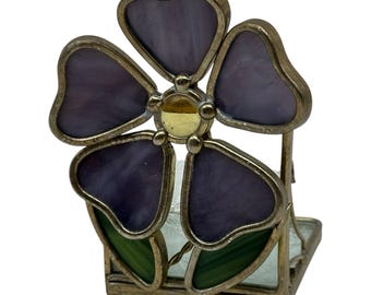 Portacandele/portavoce in vetro colorato con fiori vintage, altezza 4"
