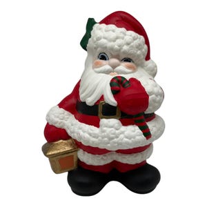 Vintage 13” Santa Claus Saint Nick Ceramic Mold Santa Winking Holding A Lantern