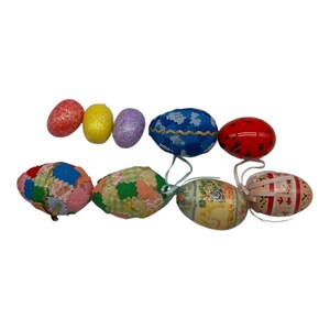 Vintage Lot of 9 Assorted Fabric, Plastic, Foam & Ceramic Easter Egg Ornaments